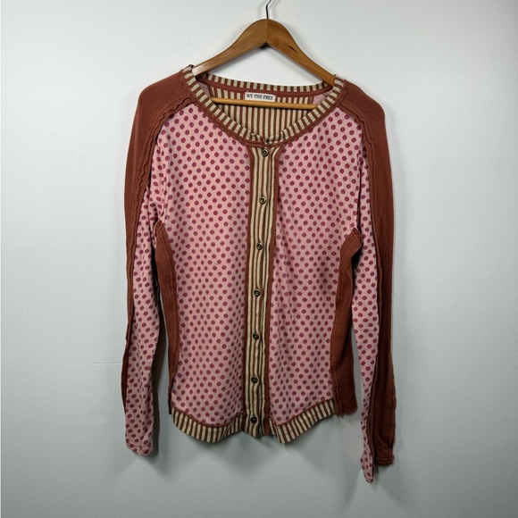 Free People Instant Classic Long Sleeve Patchwork Tee Button Up Boho - Picture 2 of 6